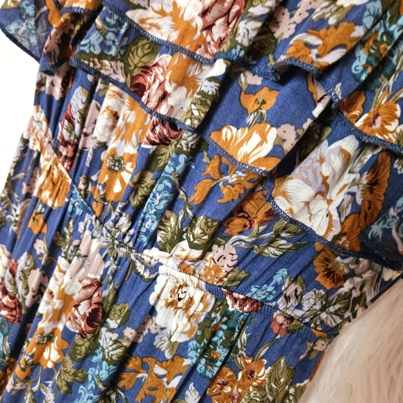 Seductions Floral Strapless Asymmetrical Ruffle Summer Dress - Picture 3 of 5